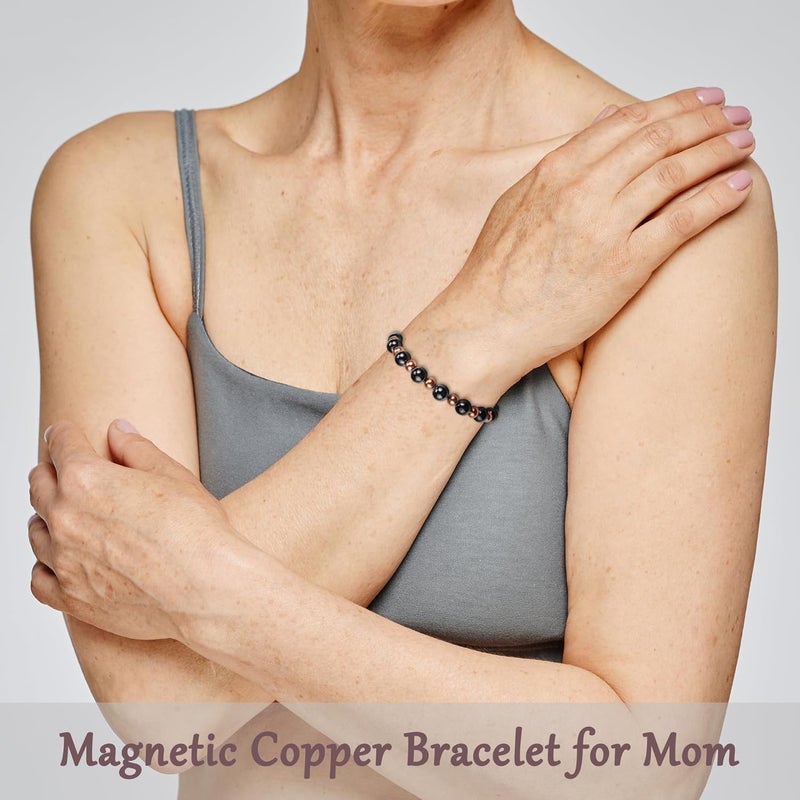 PEALICIOUS Mom Bracelet as Valentines Day Gifts for Mom, Copper Bracelet for Elderly, Dainty Copper Jewelry with 3800 Gauss Magnets, Stretch Bead Braclet Elderly Gifts Valentine Presents - Image 2